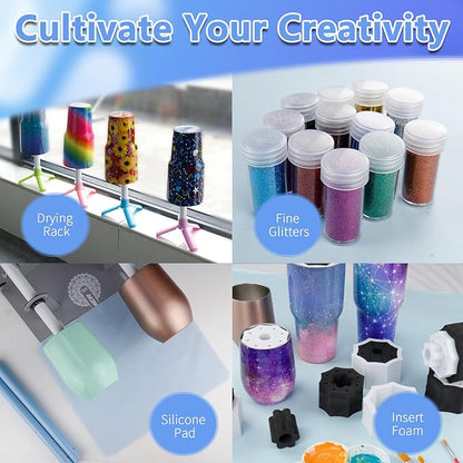 LFSUM Cup Turner & Spinner for Tumblers, Tumbler Spinner, Glitter Powder & Epoxy Resin Kit (2X-Cup-Silver)