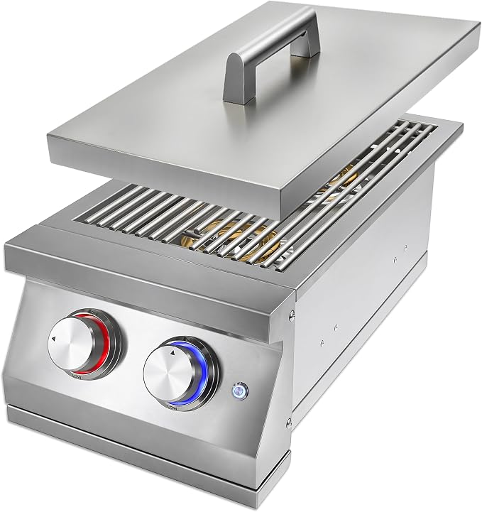 Double Side Burners-NG with Cast Brass Burner | Heavy-Duty 304 Stainless Steel, Built-in Side Burners with LED for Outdoor Kitchen BBQ Island