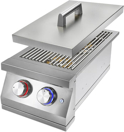 Double Side Burners-NG with Cast Brass Burner | Heavy-Duty 304 Stainless Steel, Built-in Side Burners with LED for Outdoor Kitchen BBQ Island
