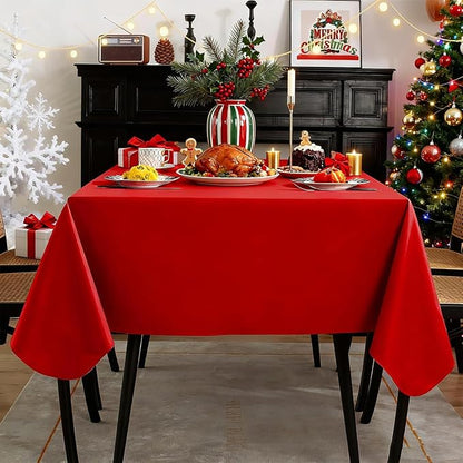 SASTYBALE Red Vinyl Tablecloth with Flannel Backing, Waterproof PVC Tablecloths for Rectangle Tables, Plastic Wipeable Table Cloths for Daily, Holiday and Party Dinner(60 x 102 Inch)