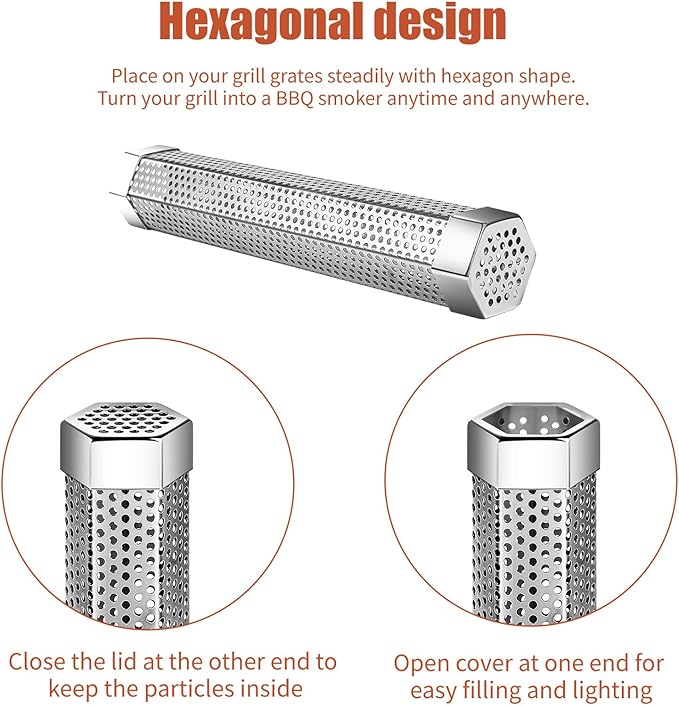 Pellet Smoker Tube,304 Premium Stainless Steel Smoke Tube,12'' Smoker Tube for Pellet Grill and Smoker with Brush -Hot or Cold Smoking Accessories