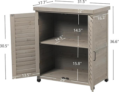 KEIKI Outdoor Potting Bench with Storage Cabinet & Metal Table Top, Weatherproof Garden Workstation, Hemlock Wood