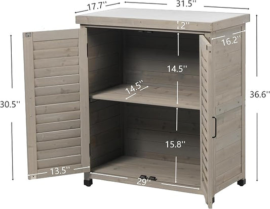 KEIKI Outdoor Potting Bench with Storage Cabinet & Metal Table Top, Weatherproof Garden Workstation, Hemlock Wood