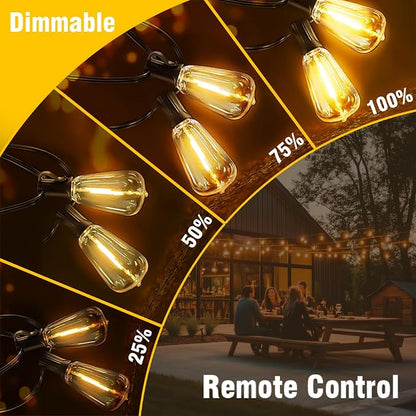 Solar String Lights Outdoor Waterproof Lights with Remote & Timer, LED Shatterproof ST38 Bulbs, USB & Solar Powered Patio Lights for Backyard, Porch, Garden, Wedding, Christmas Decor (50FT)