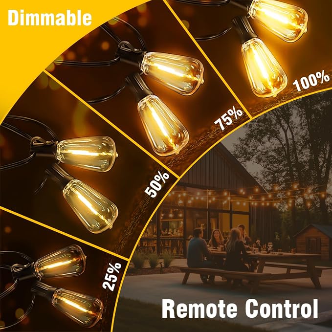 200FT Solar String Lights Outdoor Waterproof with Remote & Timer, LED Shatterproof ST38 Bulbs, USB & Solar Powered Patio Lights for Backyard, Porch, Garden, Wedding, Christmas Decor