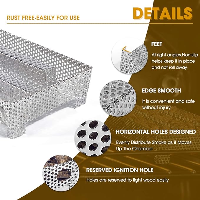5" x 8" Pellet Smoker Tray 12 Hours of Billowing Smoke, Smoker Box for Gas Grilling,Cold Smoker Generator for BBQ,like Grill Tube BBQ Smoker Perfect for Hot Cold Meat, Cheese, Fish and Pork Smoking