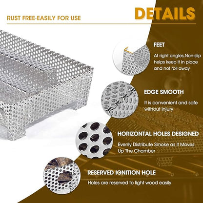 5" x 8" Pellet Smoker Tray 12 Hours of Billowing Smoke, Smoker Box for Gas Grilling,Cold Smoker Generator for BBQ,like Grill Tube BBQ Smoker Perfect for Hot Cold Meat, Cheese, Fish and Pork Smoking