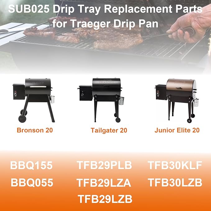DELSbbq SUB025 Drip Tray for Traeger Grill, Bronson 20 BBQ055 Junior Elite 20 Tailgater 20 Drip Pan Replacement Parts Kit for Traeger Grease Tray TFB29PLB TFB29LZB TFB29LZA