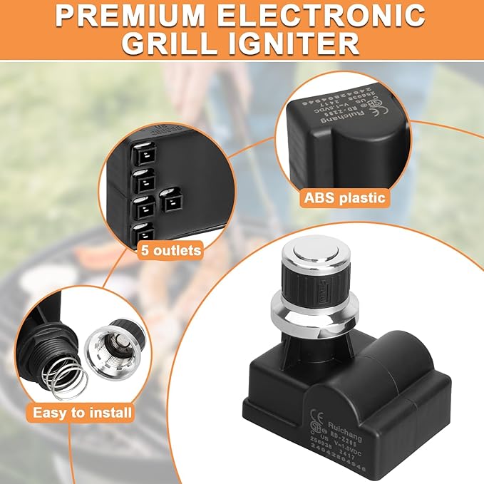 5 Outlet Pulse Igniter for Nexgrill Replacement Parts, Nexgrill Igniter DHL-128-5Q Nexgrill Grill Parts 720-0830X 720-0830H 720-0925P 720-0888S 720-0882A,Nexgrill 720-0958A 720-0830HR Tact Push Button