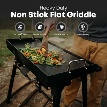 GasOne 25 x 16 In Pre-Seasoned Non Stick Griddle – Multipurpose Propane Griddle Grill for Steaks, Burgers – Oil Catcher Flat Top Grill with Reinforced Bars and Air Vents – Even Heat Distribution