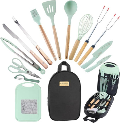 Camping Cooking Utensils Set, Silicone Cookware for Travel BBQ