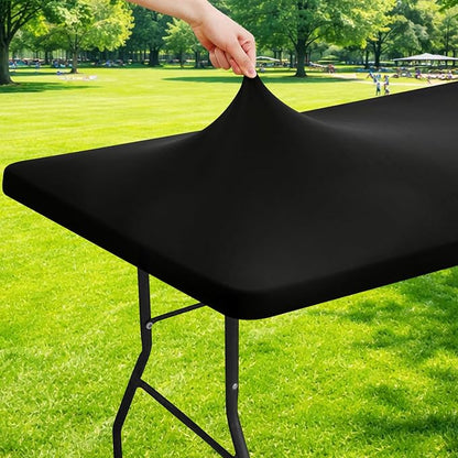 Moosfor Spandex 4 Foot Rectangle Table Cloth, Elastic Fitted Tablecloths for Picnic, Stretch Washable Patio Table Cover for Outdoor, Camping, Banquet and Parties (Black, 24"x48")