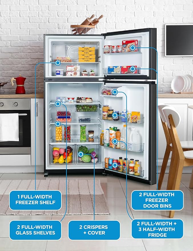 Commercial Cool 18 Cu. Ft. Top Mount Refrigerator with Freezer, 2-Door Refrigerator with Top Freezer and Adjustable Temperature Control, Ice Maker Ready, Energy Star Certified, Black | 2-Door Refrigerator with Top Freezer, Adjustable Temperature Contro...