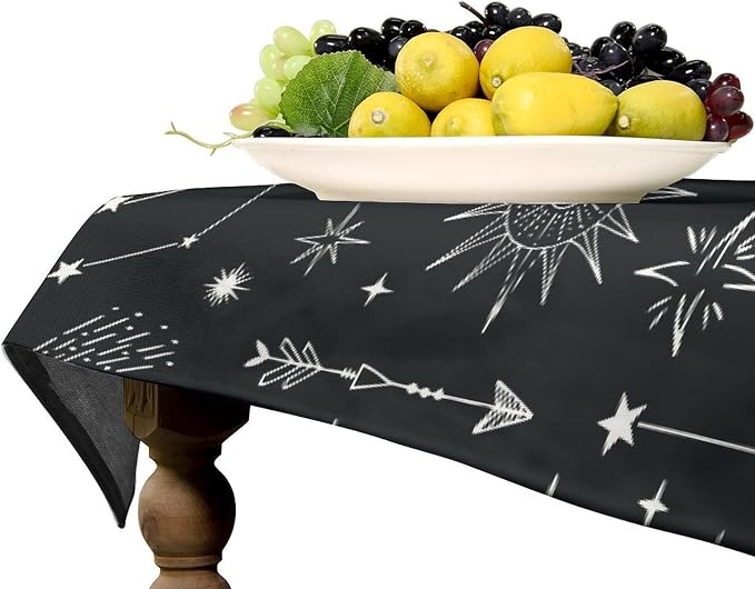 Sun Moon Tablecloth Boho Astrology Celestial Star Crescent Galaxy Space Table Cloth Water Resistant Wipeable Table Cover for Picnic Party Holiday Kitchen Dinner Table 60"x110"
