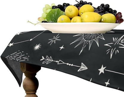 Sun Moon Tablecloth Boho Astrology Celestial Star Crescent Galaxy Space Table Cloth Water Resistant Wipeable Table Cover for Picnic Party Holiday Kitchen Dinner Table 60"x110"