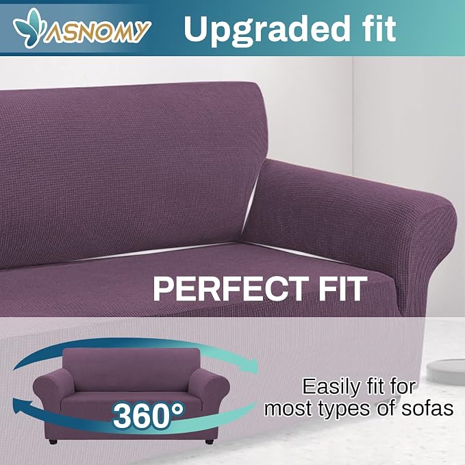 Asnomy Stretch Couch Covers Washable, loveseat Cover Slipcovers,Gray Purple | 1-Piece Sofa Cover(55"-78") loveseat cover Furniture Protector Soft Jacquard,Non-Slip Elastic Bottom for Dogs & Kids