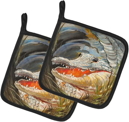 Caroline's Treasures JMK1208PTHD Alligator Pair of Pot Holders Kitchen Heat Resistant Pot Holders Sets Oven Hot Pads for Cooking Baking BBQ, 7 1/2 x 7 1/2