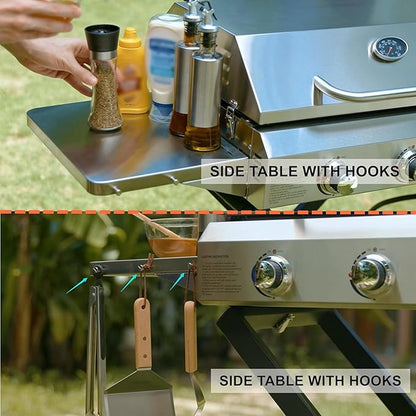 ONLYFIRE GRILLS Portable Propane Gas Griddle 3-Burner with Foldable Cart & Side Table, Flat Top Gas Grill Griddle Stove with Lid, for Outdoor Cooking Patio Backyard Camping RV Tailgating Beach, GS310