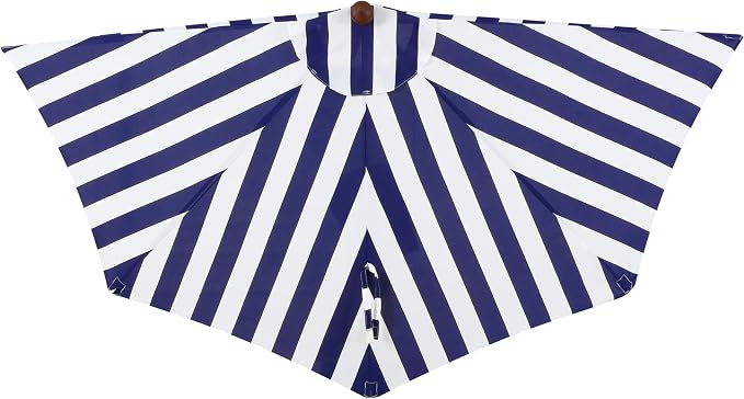 JONATHAN Y Beverly 9 ft. Striped Half Umbrella, Navy/Dark Brown | Coastal Scalloped Fringe, Crank Lift, 30 Degree Manual Tilt, UV 50 Polyester Canopy, Aluminum Frame, Space Saving Design