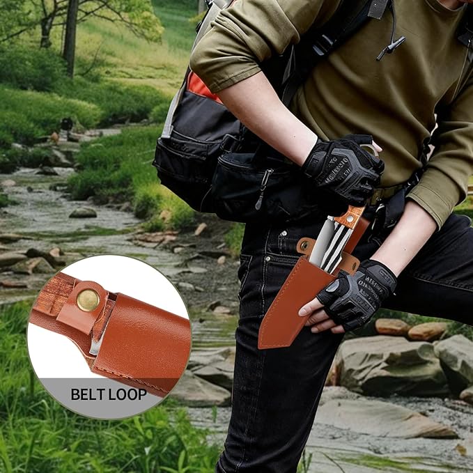Plys Full-Tang Fixed Blade Knife - 3.9" Durable Outdoor Survival Knife with 4mm Thick Blade, Ergonomic Rosewood Handle, PU Leather Sheath, Ideal for Camping, BBQ, Hiking, and Kitchen Use