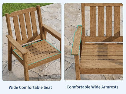 Outdoor Dining Chairs Set of 4, HDPE Patio Chairs 650LBS Capacity All-Weather Yard Armchair with Slatted Seat, 23.9" Wide Heavy Duty Modern Backyard Furniture for Garden, Poolside, Deck (Natural)