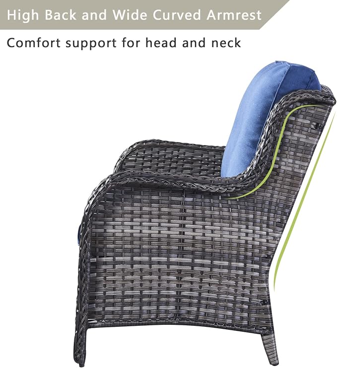 Rilyson Outdoor Patio Wicker Sofa, 900Lbs Weight Capacity Large 3 Seater Wicker Patio Couch with 4in Seat Cushions and Deep Seating, All Weather for Backyard, Garden, Poolside (Mixed Grey/Blue)