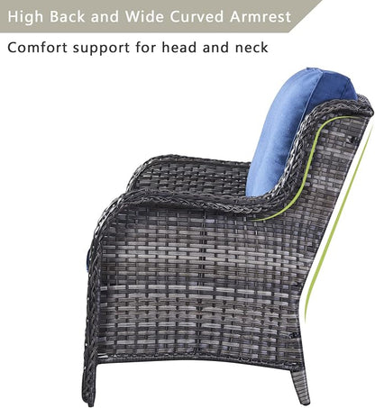 Rilyson Luxury Patio Outdoor Wicker Loveseat 500 Lbs Weight Capacity, Rattan Outdoor 2 seat Sofa Wicker with Deep Seating and Replaceable Cushions for Outside Porch Deck Balcony (Mixed Grey/Blue)