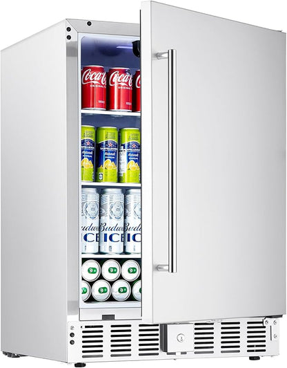 VEVOR 24-Inch Indoor/Outdoor Beverage Refrigerator, 150 QT Freestanding or Undercounter Beverage Fridge, 180 Cans Built-in Beer Fridge with Stainless Steel Body for Residential Home Bar Commercial Use