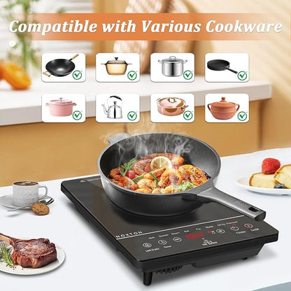 Noxton Portable Electric Stove 110V, 1800W Single Burner Electric Cooktop, Countertop Burner Electri Hot Plate, 4 Hour Timer, 9 Power Level, Child Safety Lock, Compatible with All Cookware(Black)