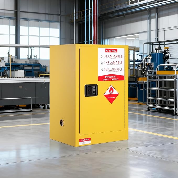 Hazardous Storage Flammable Cabinets, Fire Resistant Safety Cabinet for Flammable Liquids | Cold-Rolled Steel Construction w/Spill Containment Tray, Ventilation Holes & Grounding | Adjustable Shelf
