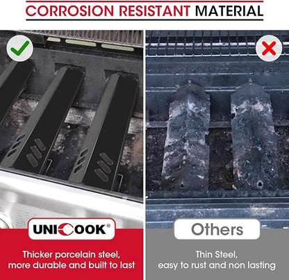 Unicook Grill Burner Covers 15”L x 3.8”W, Compatible with Dyna-Glo DGF510SSP, DGF493BNP, Heavy Duty Grill Heat Plates, Porcelain Heat Shields, BBQ Replacement Parts,5 Pack