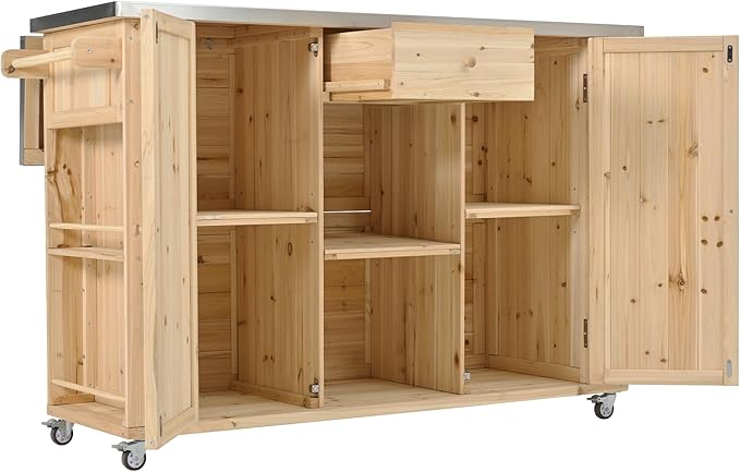 52.25" W Outdoor Grill Cart Table with Stainless Steel Tabletop, Patio Kitchen Island Storage Cabinet for BBQ, Bar