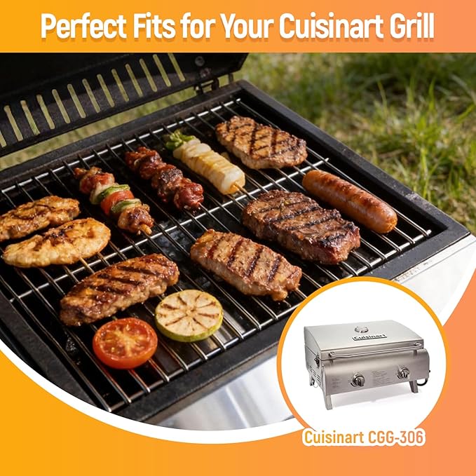 Grill Heat Plate & Cooking Grate Replacement Set for Cuisinart CGG-306, Nexgrill 820-0033 820-0015 820-0007, Megamaster 820-0033M, 2-Pack Stainless Steel Flame Tamer & Grill Grate