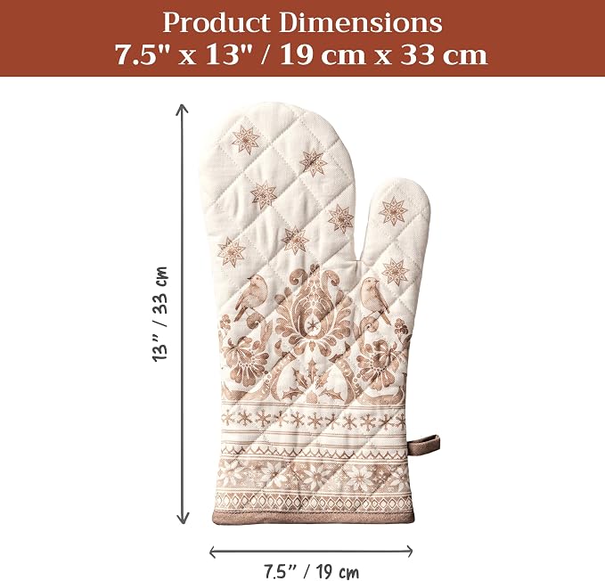 Maison d'Hermine Oven Gloves 100% Cotton Oven Mitt (7" x 13", Pack of 1) | With Loop Heat Resistant BBQ Cooking Gloves Baking Kitchen Handling Hot Pans Thanksgiving Christmas - Allure