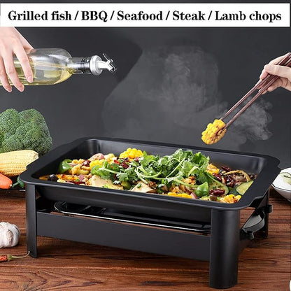 Teppanyaki Grill and Portable Charcoal Alcohol Barbecues Grill Stainless Steel Griddle Pan, Camping BBQ Grilling and Grilled Fish Stove for Indoor Outdoor (45 * 34.5cm)