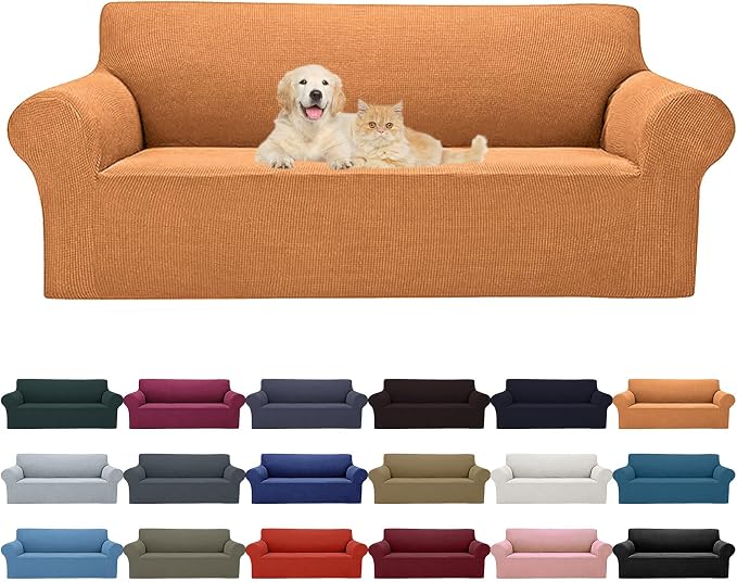 Cupuamon 2026 New Stretch Oversized Sofa Slipcovers Couch Sofa Cover for 4 Seater Furniture Protector Covers with Elastic Bottom Jacquard Fabric Small Checks for Pets, Kids - Golden