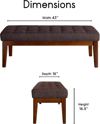 Elle Decor Claire Button Tufted Upholstered Bedroom Bench, Modern Fabric Padded Ottoman with Wooden Legs, Dark Brown