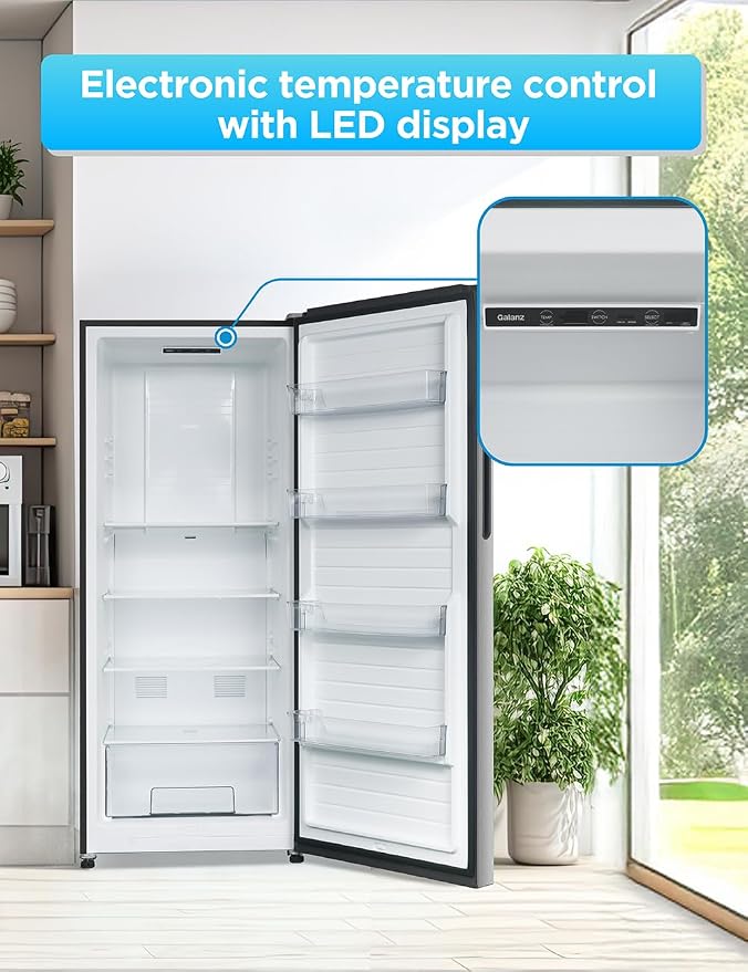 Commercial Cool 16.4 Cu. Ft. Convertible Freezer Refrigerator, Upright Fridge with Glass Shelves, Reversible Door, ENERGY STAR rated, Auto Defrost, CCUC1640GS, Stainless Look | Upright Fridge with Glass Shelves, Reversible Door, ENERGY STAR rated, Auto...