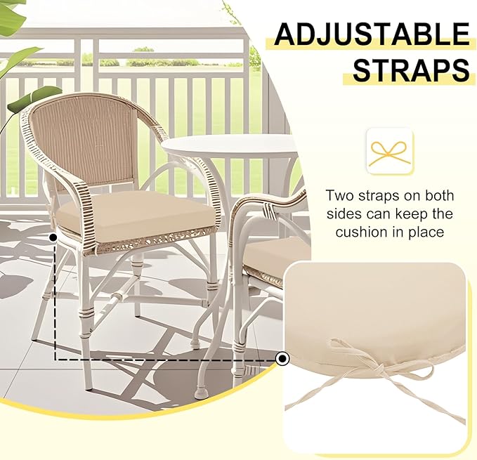 downluxe Outdoor Chair Cushions Set of 2 for Patio Furniture, Water-Resistant Patio Chair Cushions with Ties, High Density Foam Outdoor Seat Cushion, 17" X 16" X 2", Beige