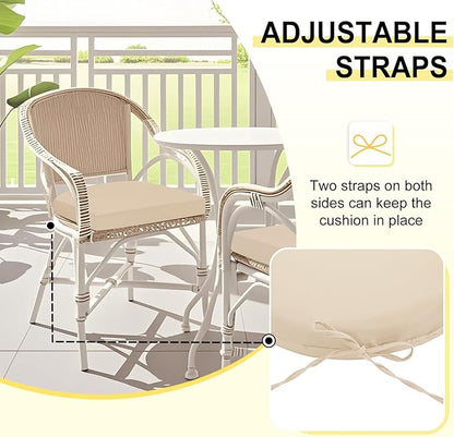 downluxe Outdoor Chair Cushions Set of 2 for Patio Furniture, Water-Resistant Patio Chair Cushions with Ties, High Density Foam Outdoor Seat Cushion, 17" X 16" X 2", Beige