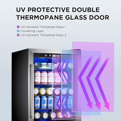 Electactic Wine Cooler 37 Bottle Freestanding Fridge with Stainless Steel Reversible Glass Door, 145 Can Beverage Refrigerator Quiet Compressor for Home Kitchen Bar, 4.5 Cu.ft Silver