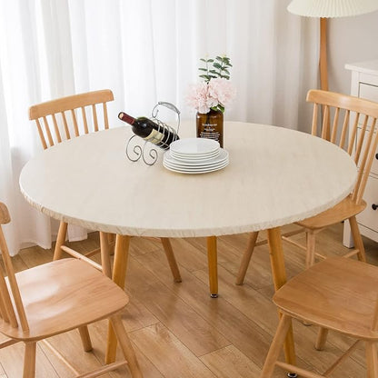 LIBERECOO Round Vinyl Fitted Tablecloth with Flannel Backing Elastic Edge Table Cover Waterproof Stain-Resistant Wipeable Tablecloths Fits 40-44" Round Tables