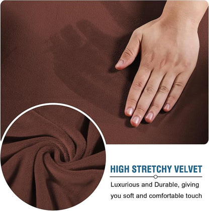 H.VERSAILTEX Real Velvet Plush 3 Piece Stretch Sofa Covers Couch Covers for 2 Cushion Couch Loveseat Covers Width Up to 72 Inch Feature Thick Soft Stay in Place (Medium Sofa, Burnt Brick)
