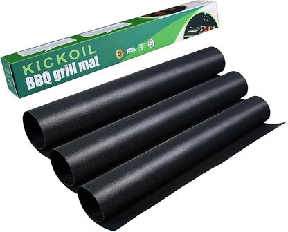 Grill Mats for Outdoor BBQ - Set of 3 Heavy Duty Non-Stick Mats, Easy to Clean, Charcoal, Gas, Electric, RV, Camping