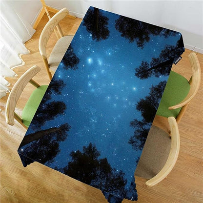 Swono Night Sky Table Cover Beautiful Galaxy Universe Space Jungle Trees 50x72 Inch Table Cloth for Rectangle Tables Buffet Parties Coffee BBQ and Dinning Tablecloth