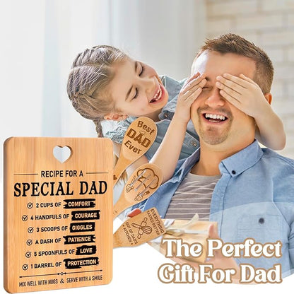 Fathers Day for Dad Gifts - "Recipe for a Special Dad" Cutting Board Birthday Dad Gifts, Bamboo-Made Engraved Light-Duty Use Chopping Board or Kitchen Decor, Suitable for Serving Tray Entertaining.