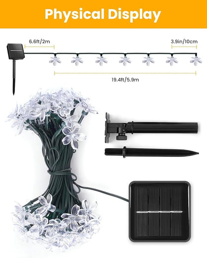 Brightown 60 LED Flower Solar String Lights Outdoor Waterproof, Fairy Lights for Garden Yard Fence Patio Christmas Tree Wedding Party Decor, Warm Whtie, 2 Pack
