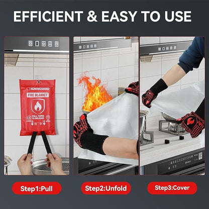 Emergency Fire Blanket for Home and Kitchen, 1-Pack 40"x40" Fiberglass Fire Suppression Blanket for Grease Fires, BBQ Grill, Camping, Car, RV, Office & Home Safety