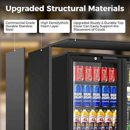 Back Bar Cooler with 2 Glass Door, Commercial Beverage Fridge Under Counter, 7.2 Cu.Ft Display Refrigerator with Safety Locks for Beer, Soda, Wine, Built-In/Freestanding for Bar Restaurant Home