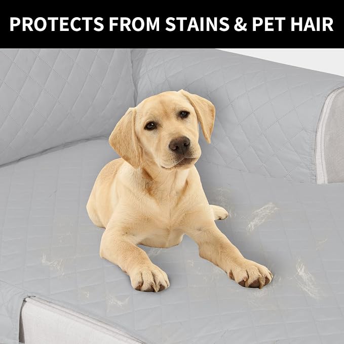 Easy-Going Reversible Chaise Lounge Couch Cover Water Resistant Sofa Cover Sectional L Shaped Sofa Slipcover with Adjustable Straps Furniture Protector for Dogs (115X34 in, Light Gray/Light Gray) | Machine Washable Slipcover For Dogs, Water Resistant F...